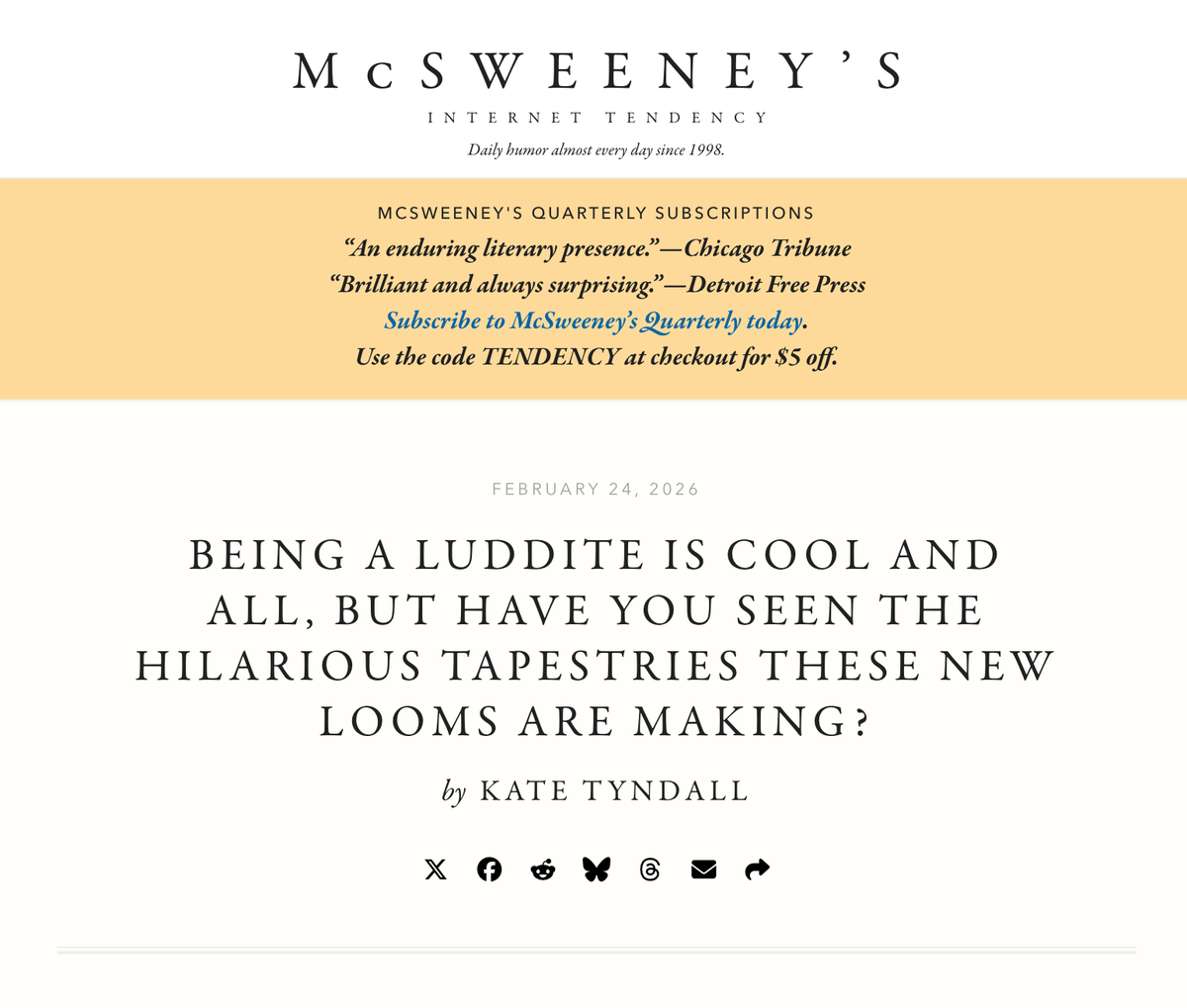 New piece up in McSweeney's Internet Tendency!
