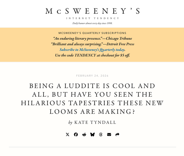 New piece up in McSweeney's Internet Tendency