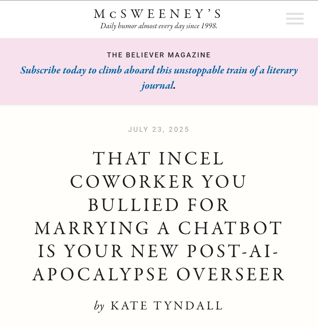 New story up at McSweeney's!
