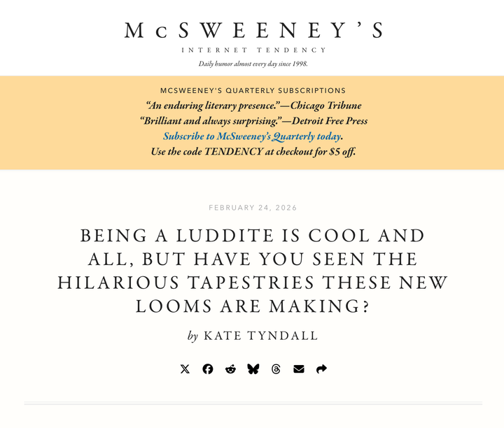 New piece up in McSweeney's Internet Tendency!